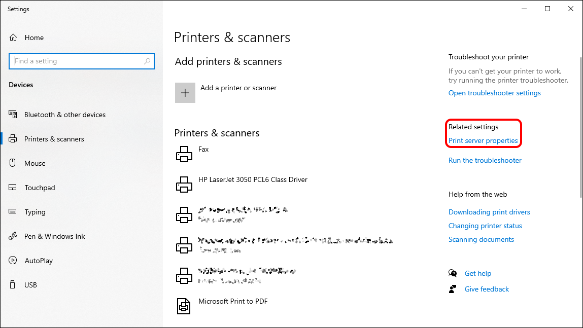 The 'Printers & scanners' dialog