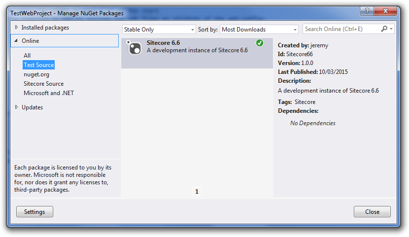 Package Dialog
