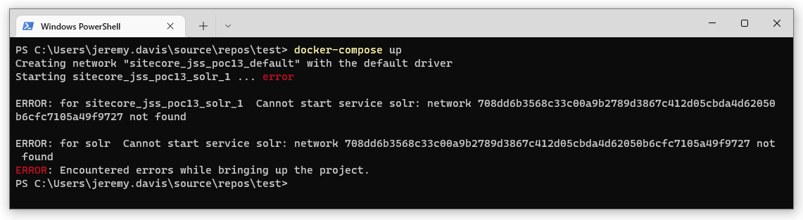 Network not found error from docker