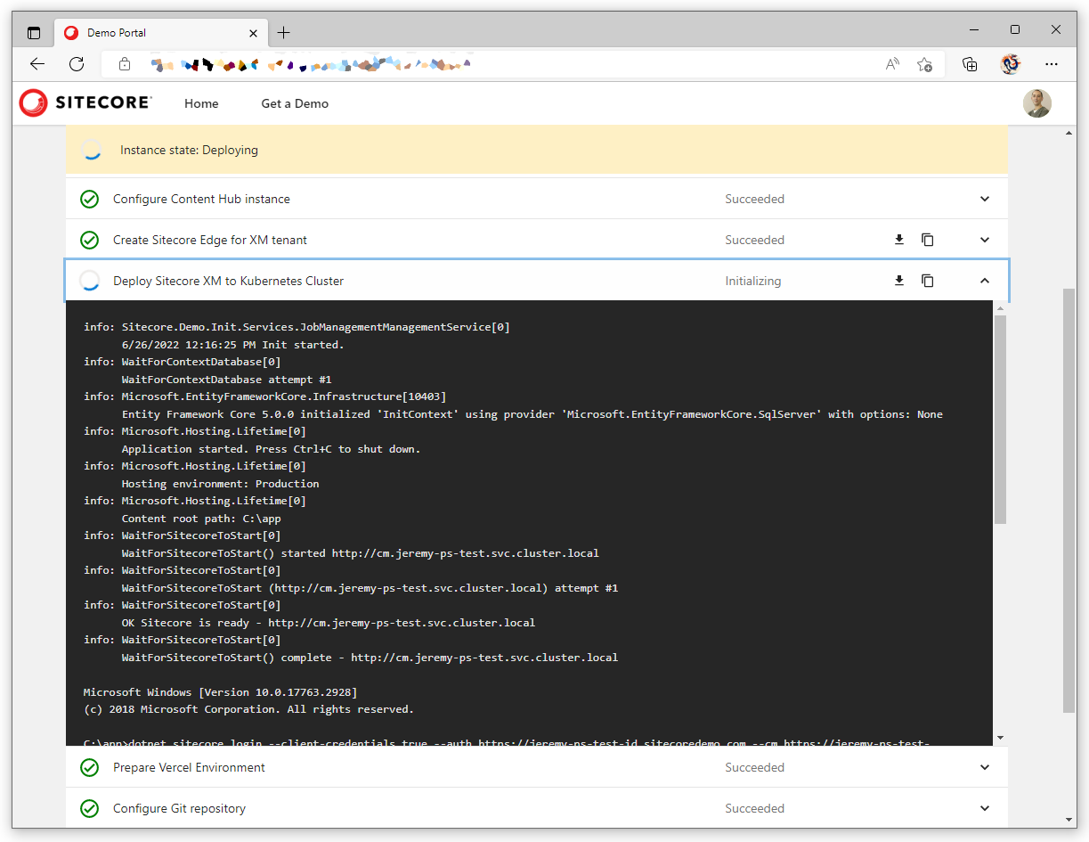 Expanding the Kubernetes deployment step to see logged details