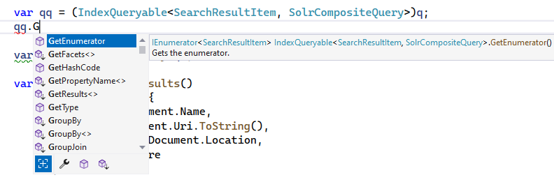 Autocomplete for the IndexQueryable type - showing no public GetQuery() method now exists
